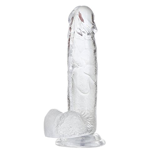 7.8 inch Realistic Ultra-soft Dildo for Beginners with Suction Cup Base for Hands-free Play, Flexible Dildo Penis with Curved Shaft and Balls for Vaginal G-spot and Anal play - Transparent