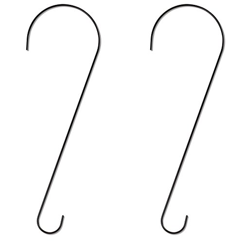 Gray Bunny Metal Tree Branch Hook, 23 Inch Long, Black, 2-Pack, Premium Extra Thick 1/5 Inch Diameter Rust Resistant Steel S-Hooks for Bird Feeders and Baths and More - Outdoor or Indoor Use