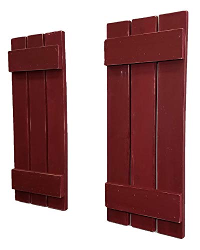 Countryside Rustic Pair of Decorative Board and Batten Shutters Available in 20 Colors - Shown in Sundried Tomato Red - Choose from 4 sizes 40", 36", 28", 22" Inches