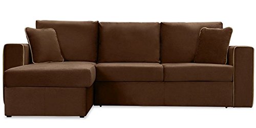 Lifestyle Solutions Zikras Dark Brown Sal Wood 3 Seater L-Shaped Sofa Set for Living Room