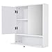 Tangkula Wall Mounted Bathroom Cabinet with Mirror Doors, Double Door Storage w/ 3-Level Adjustable Shelf & Flip-Open Compartment, Space-Saving Wall Cabinet for Bathroom Entryway Laundry Room (White)