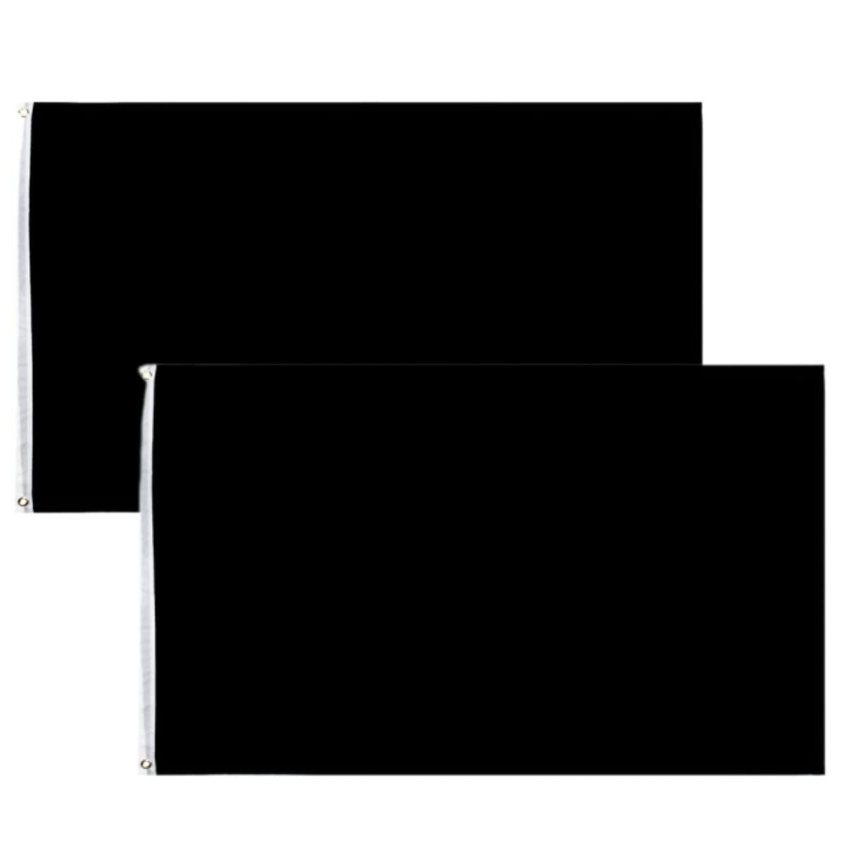 2 Pack Black Flags 5ft x 3ft Banners Pennant Double Stitched Vivid Color Plain Black Flags Polyester Decoration for Garden Room Game Parade Sport Events Festival Party 90 X 150cm with Brass Grommets — image 1