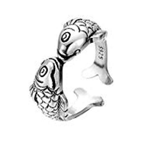 Iszie 925 Sterling Silver Retro Adjustable Lucky 3D Fish Vintage Style Open Women's Rings