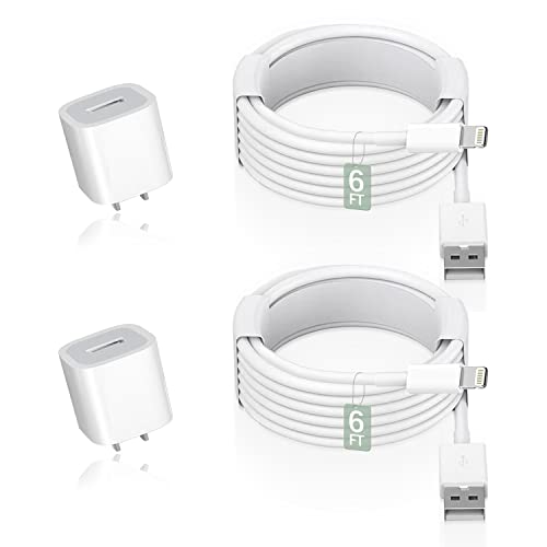 iPad Charger, Phone Charger Cube with 6FT Long Cable [MFi Certified] 2Pack 5W USB Wall Charger