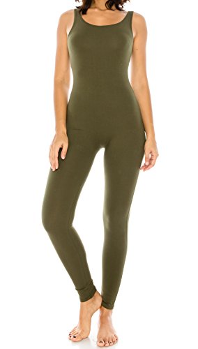 CNC STYLE Women's Active Plus n Regular Size Stretch Yoga Sleeveless One Piece Unitard Bodysuit Jumpsuit Playsuit (Small,Olive)