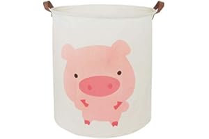 BOOHIT Storage Baskets,Canvas Fabric Laundry Hamper-Collapsible Storage Bin with Handles,Toy Organizer Bin for Kid's Room,Office,Nursery Hamper, Home Decor (Pink pig)