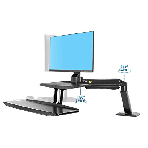 NB North Bayou Sit Stand Desk Converter Monitor Desk Mount Height Adjustable Standing Desk Workstation for 24''-35'' Monitor Computer Arm with Keyboard Tray ï¼ˆBlack)