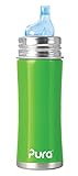 Pura Kiki Stainless Sippy Bottle Stainless Steel with XL Sipper Spout, 11 Ounce, Spring Green, 6 Months+