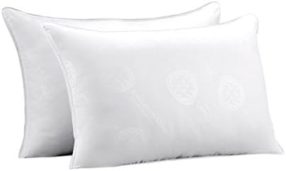 Exquisite Hotel Collection Luxury MicronOne Embossed Style MEDIUM Poly Fiber Filled Bed Pillow with MicronOne Shell, Standard Size Pillow, Ideal for Side, Back, or Stomach Sleepers, 2 Pack