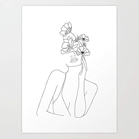 Swanlace Minimal Line Art Woman With Flowers Art Canvas Prints Artwork Pictures On Canvas Wall Art For Home Office Decorations 13x16 Inches Amazon Ca Home Kitchen