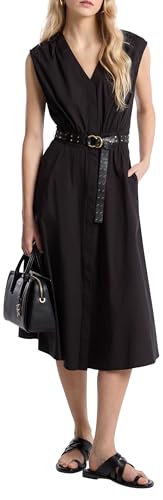 Michael Kors Women's Cotton Poplin Midi Dress, Black, XXL at Amazon