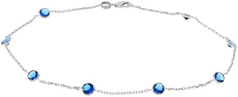14k White Gold Ankle Bracelet With Blue Cubic Zirconia By The Yard (9 - 11 inches)