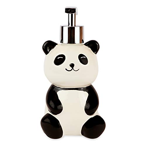 Isaac Jacobs Ceramic Panda Bear, Liquid Soap Pump/Lotion Dispenser with Chrome Metal Pump – Great for Bathroom, Kitchen Countertop, Bath Accessory (Panda)