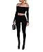 Vamvie Women's Sexy 2 Pieces Off Shoulder Long Sleeve Crop Top+Long Pant Bodycon Jumpsuit Skinny Romper Black Large