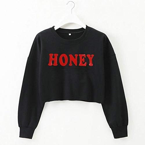 RVXZV Silcsqb Women Autumn Winter Long sleeve crop top hoodies Pullover Streetwear girl Letter HONEY loose Short Shirts