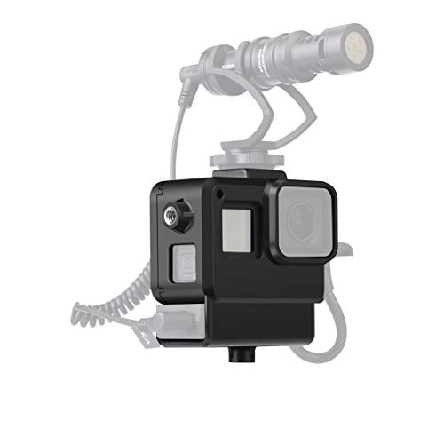 Gopro Housing Vlogging Frame Cage with Microphone Cold Shoe Mount & 1/4 Screw Interface for GoPro Hero 7 6 5 Action Camera Case Mic Adapter Audio Video Accessories
