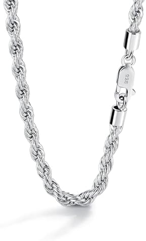 KnBoB Mens 925 Silver Necklace, Mens Punk Rock Necklace Easy Hook