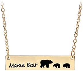 Wiw Mama Bear Bar Necklace for Mother Gift for Family with 2 Cubs Gold