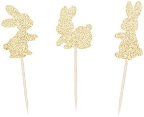 12 Glitter Bunny Rabbit Cupcake Toppers - any color
