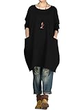 Mordenmiss Women's Stylish Sweatshirt Long Sleeve T-shirt Tops with Pockets (M, Black)