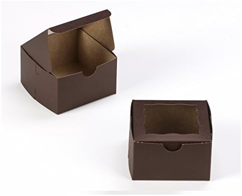 Dark Brown Bakery Box 4x4x2.5 inch 25 PACK cupcake, cookie, gift boxes with window