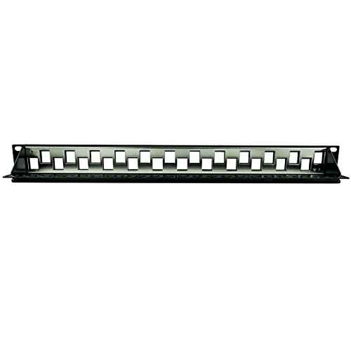 LINKOMM RJ45 1U 19 Inch 24-Port Shielded Cat6A Blank Staggered Keystone Jack Patch Panel with Rear Cable Management, Black