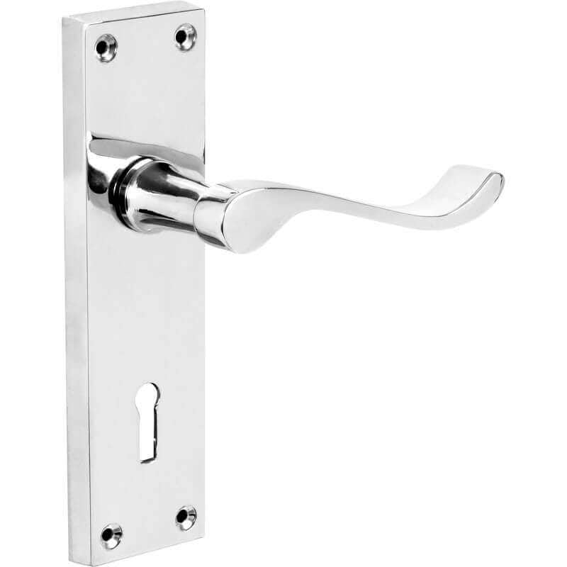 Designer Levers - Victorian Scroll Lever Door Handles - Polished Chrome - 1 Pair - Locking Door Handle - Lock