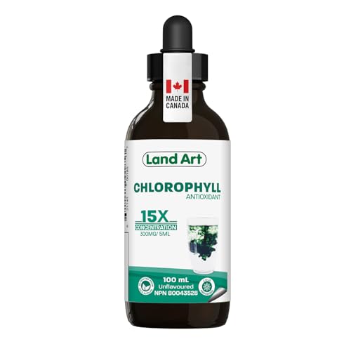 Liquid Chlorophyll Drops Unflavoured 15X Concentrated 100ml – Cold Extracted from Non-GMO Alfalfa - Detox - Alkaline - Natural Body Deodorant – Antioxidant - Made in Canada