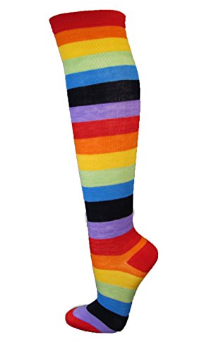Couver Premium Quantity Cotton Knee High Referee Socks 6 Assorted Pack (Youth Medium, Neon Rainbow & Rainbow)