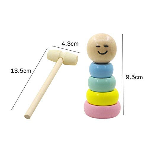 Halloween Wooden Man Magic Toy,Rainbow Stacking Rings,Puppet Man Who Can't Beat Tumbler,Funny Magic Toy Gift for children Adult,Child Marionette Interactive Toys for Christmas Party (B)