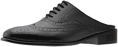 Holstyle Handmade Men's Wing-tip Lace-up Leather Oxford Dress Slippers Mules &amp; Clogs Slip-On Slippers Shoes HSB-1520SL black 11