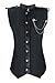 Charmian Men's Spiral Steel Boned Victorian Steampunk Gothic Retro Stripe Waistcoat Vest with Chain Black XXX-Large