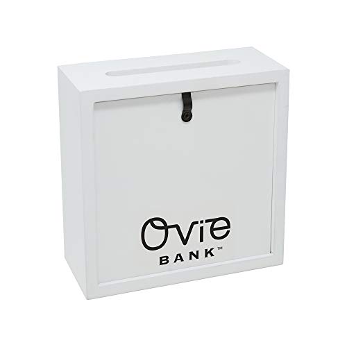 OVIE Adult Piggy Bank $ - Shadow Box with Wood Frame - Keep in Kitchen to Track Vacation/Honeymoon/Wedding/Adventure Funds - 6X6 Frames - Clear Glass/Picture Background/Colored Markers