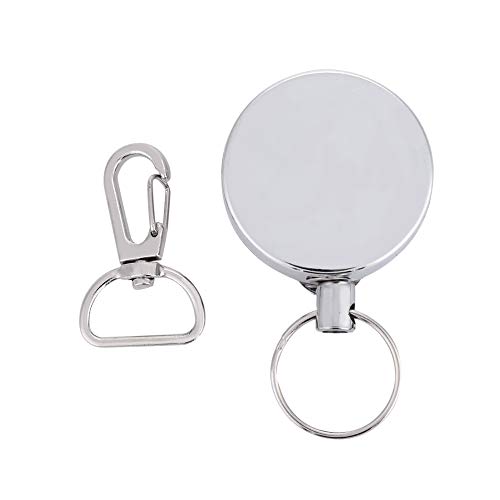 VGEBY Retractable Keychain, Anti-theft Telescopic Pull Key Ring Reel Clip Key Clasp Retractable Badge Reel Key Ring with Steel Wire Cord Hiking Camping