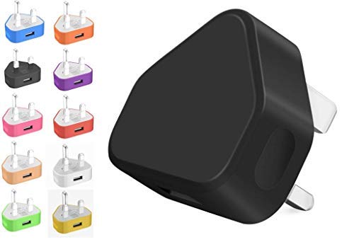 AMO® Charger Plug, UK 3 Pin Plug Charger, Adapter Compatible with Samsung Galaxy Compatible with iOSiPhone iOSiPad Sony Tab HTC Windows Phone Tablet Laptop and Many more (Black)