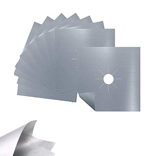 12-Pack Reusable Gas Stove Burner Covers, Non-Stick Stovetop Burner Liners Gas Range Protectors for Kitchen- Size 10.6” x 10.6”-Double Thickness 0.2mm, Cuttable, Dishwasher Safe