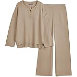 Women's 2-Piece Lounge Set – Striped Knit Sweater & Pants, Oversized Fit