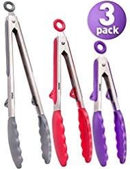 Silicone Kitchen Tongs 2 Pack. Stainless Steel. Bonus Silicone Pot Holder