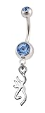 Browning Silver With Baby Blue Rhinestone Charm Titanium Anodized Sexy Deer Belly Navel Ring
