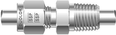 Duolok 316SS Male Connector Bored Thru 3/8'' Tube x 3/8'' NPT (Swaglok PN: SS-600-1-6BT; Parker PN: 6MTC6N-316; Hy-Lok PN: CMCT 6-6N-S316)