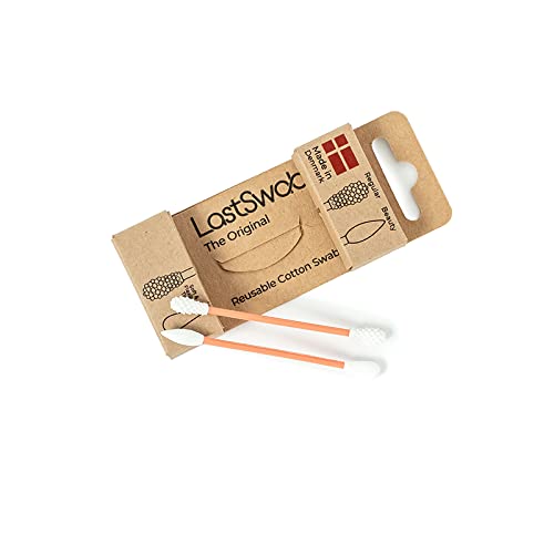 LastSwab Reusable qtips Double Pack - Reusable Cotton Swabs for Ear Wax Cleaning and Pointed qtips for Makeup removal - Zero Waste Eco friendly, Organic Sustainable products - Peach