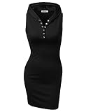 CLOVERY Women's Solid Sleeveless Henley Neck Basic Hoodie Dress