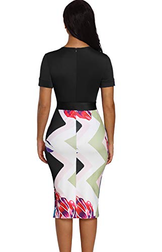 HUUSA Womens Black Party Pencil Wedding Dresses Work Casual Office Midi Dresses Oneck Patchwork Knee Length Dress XL Black