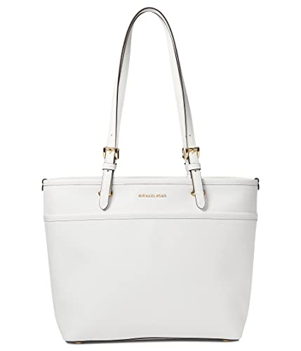 Michael Kors Winston Medium Top-Zip Pocket Tote Bag, Optic White
