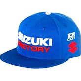 D'cor Visuals Snapback Hat – Compatible with Suzuki Riders – Factory Blue Flat Brim Cap – One Size Fit for Motocross and Off-Road Enthusiasts