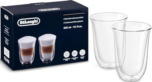 Juego de 2 vasos premium para café latte macchiato, apto para lavavajillas, pared doble vidrio templado, transparente, 330 ml