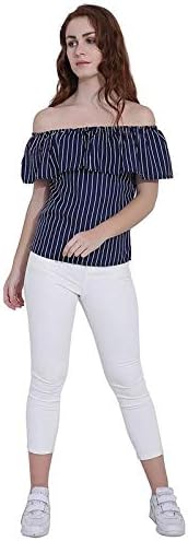 Wonder Enterprises Women's Latest Blue Printed Off Shoulder Poly Crepe Top