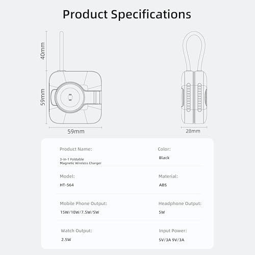 3 in 1 charging station for Magsafe, Magnetic Portable Charger for iPhone 17/16/14/13,Airpods Apple Watch & Earbuds - 15W Fast Charging,Mini Foldable Wireless Charger for Purse, Travel Essentials