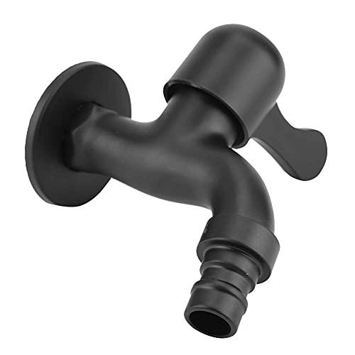 Stainless Steel Wall Mounted Cold Water Tap, Black, Washing Machine and Garden Use, 304 Stainless Steel with Ceramic Valve
