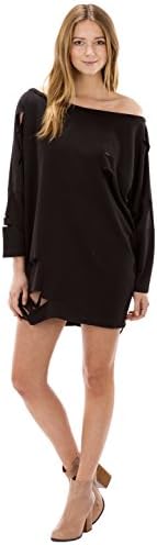 Auditions Women's Sexy Ripped Hole Destroyed One Shoulder T Shirt Dress (M, BLACK)
